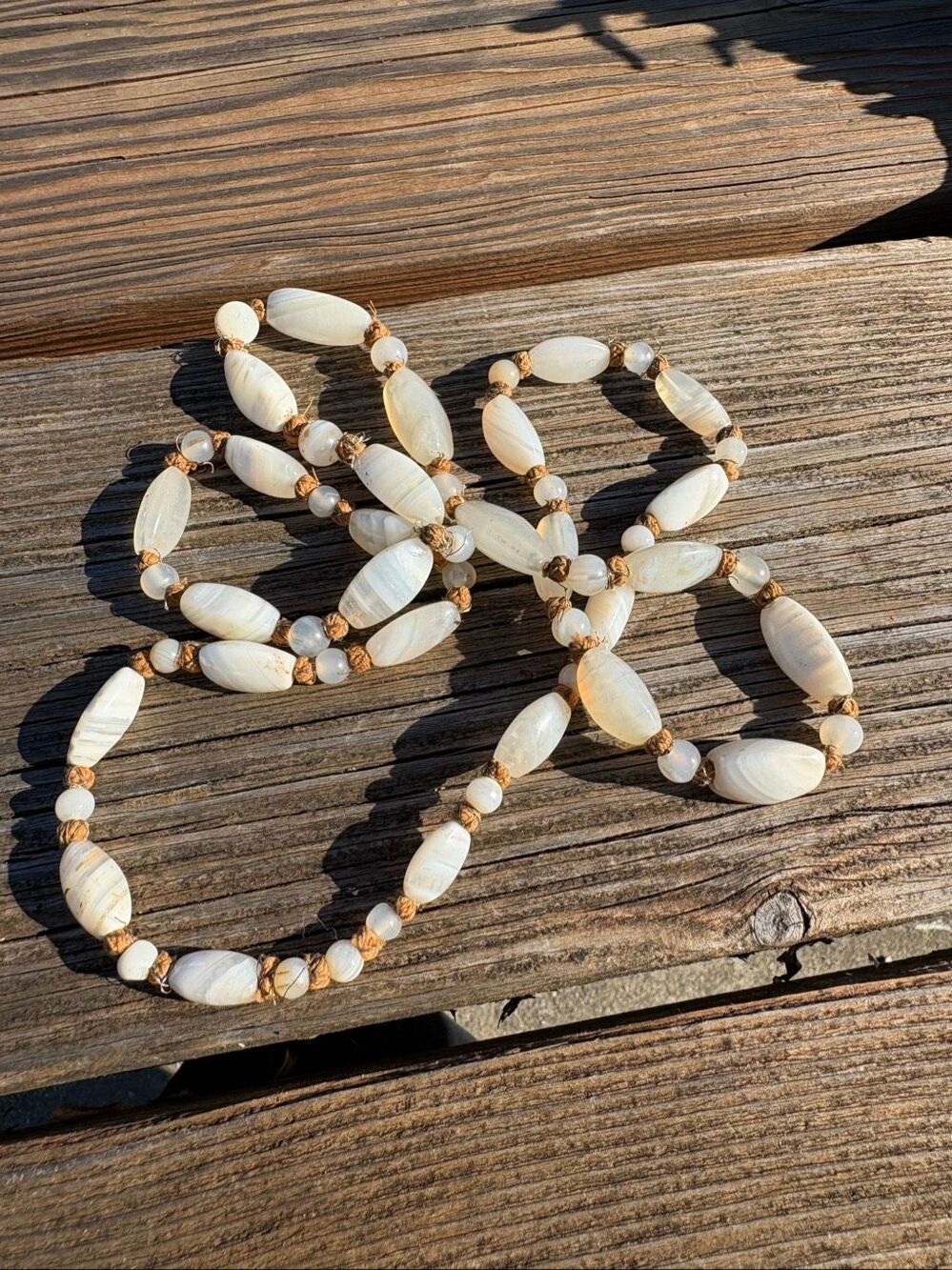 Vintage Boho Chic Beaded Necklace Banded Ivory White Retro Statement